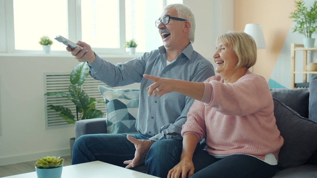 family watching television together